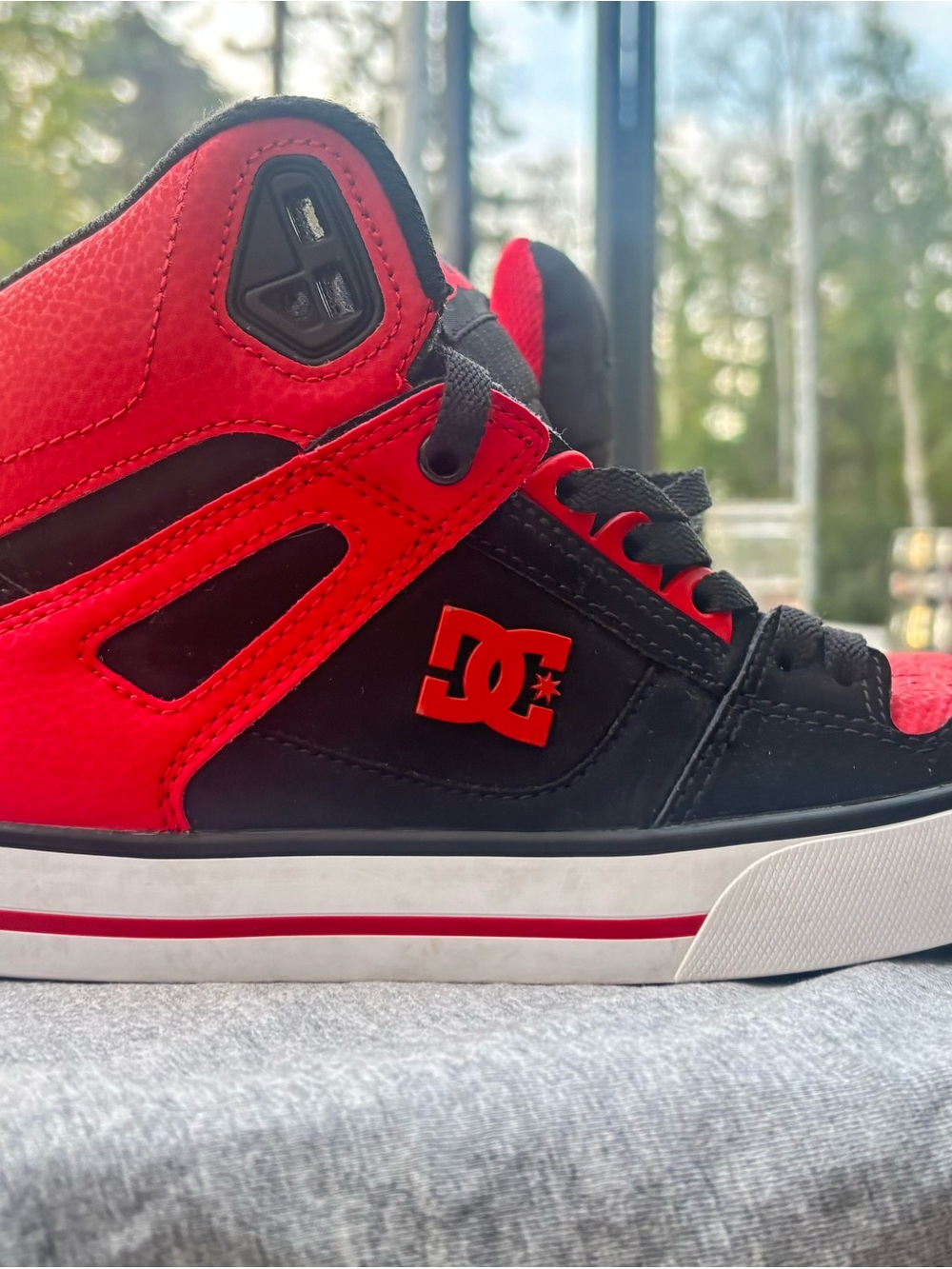 DC Kids Red and Black High-Top Skate Sneakers